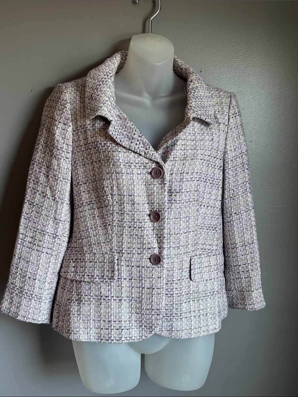 Ann Taylor lavender tweed button-up jacket blazer sz 8 petite